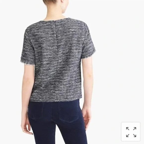 J. Crew Navy Blue Tweed Short Sleeve Fringe Cotton Lined Top Shirt Small EUC - Picture 3 of 14